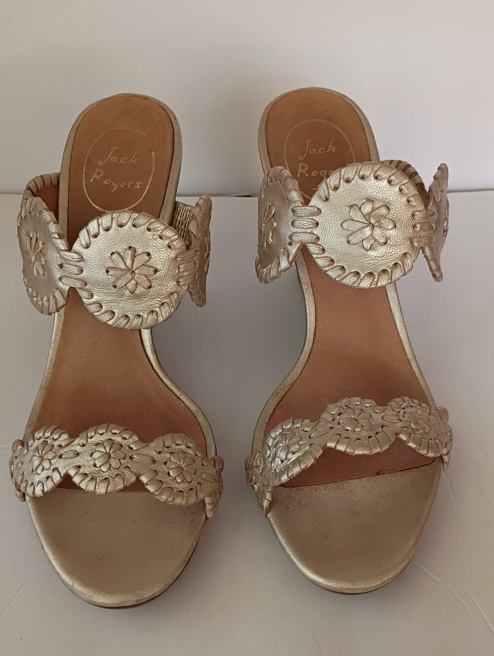 Jack Rogers Luccia Metallic Gold Wedge Sandals - Women Size 8.5
